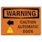Signmission OSHA Warning Sign, 7" H, Rigid Plastic, Caution Automatic Door (Left Arrow) With Symbol, Landscape OS-WS-P-710-L-12000 - alternate 1